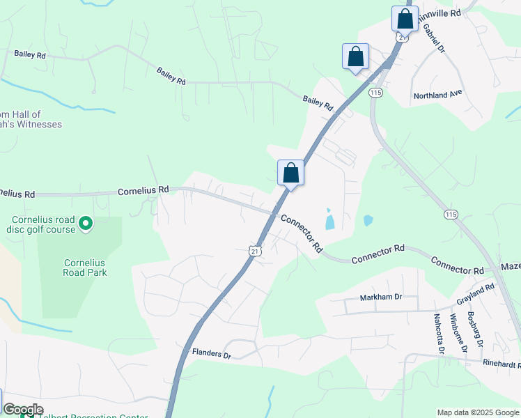 map of restaurants, bars, coffee shops, grocery stores, and more near 100 Cornelius Road in Mooresville