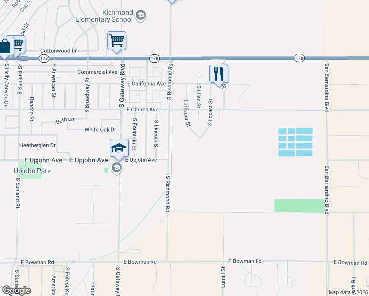 map of restaurants, bars, coffee shops, grocery stores, and more near 337 Larkspur Street in Ridgecrest