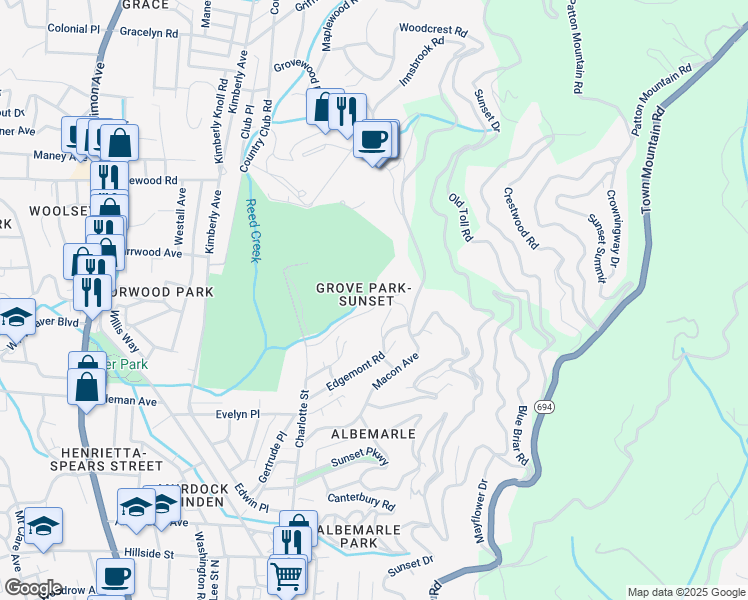 map of restaurants, bars, coffee shops, grocery stores, and more near 48 Sunset Terrace in Asheville