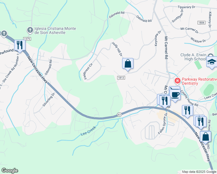 map of restaurants, bars, coffee shops, grocery stores, and more near 242 Keystone Dr Exd in Asheville