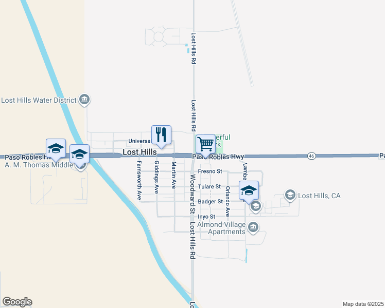 map of restaurants, bars, coffee shops, grocery stores, and more near in Lost Hills