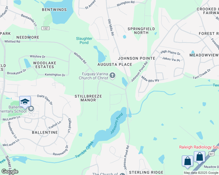 map of restaurants, bars, coffee shops, grocery stores, and more near 6325 Whitted Road in Fuquay-Varina