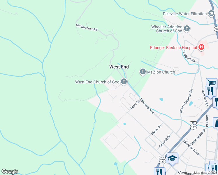 map of restaurants, bars, coffee shops, grocery stores, and more near 144 Norwood Road in Pikeville