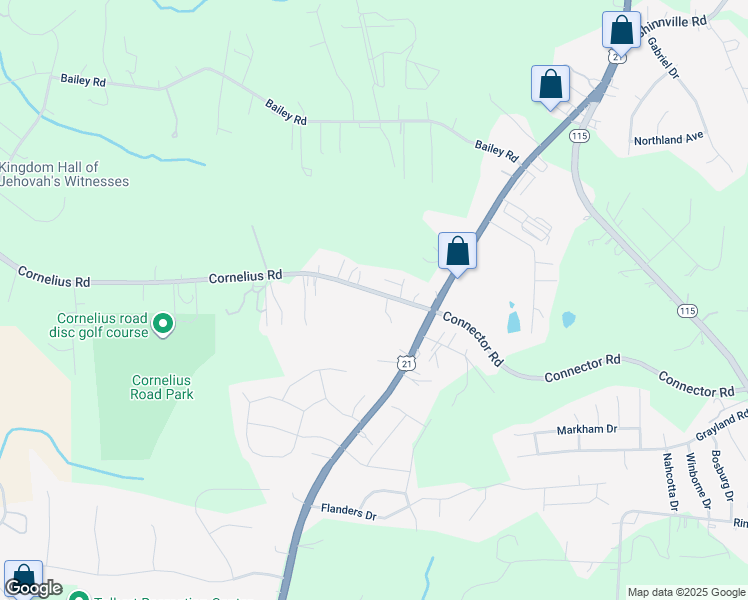 map of restaurants, bars, coffee shops, grocery stores, and more near 137 Cornelius Road in Mooresville