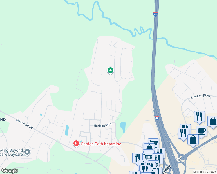 map of restaurants, bars, coffee shops, grocery stores, and more near 204 Marsh Creek Drive in Garner