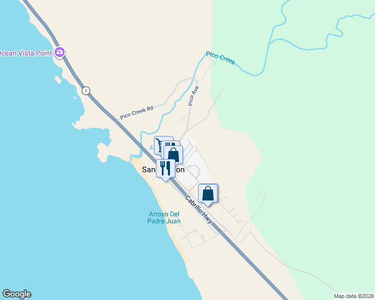 map of restaurants, bars, coffee shops, grocery stores, and more near 9540 Avonne Avenue in San Simeon