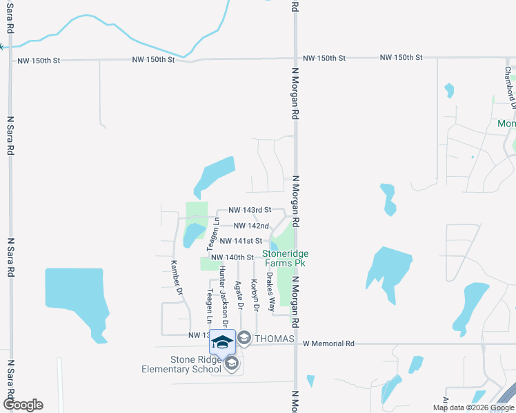 map of restaurants, bars, coffee shops, grocery stores, and more near 9900 Northwest 143rd Street in Yukon