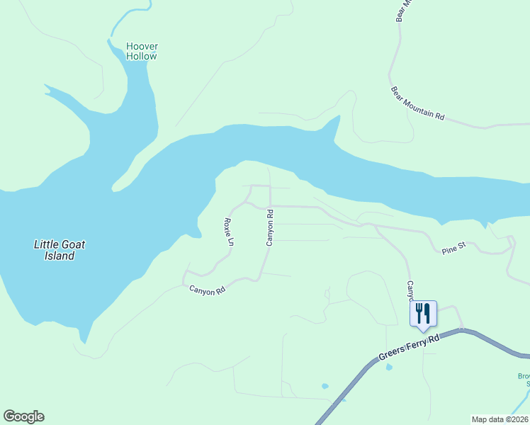 map of restaurants, bars, coffee shops, grocery stores, and more near 90 Oak Street East in Greers Ferry