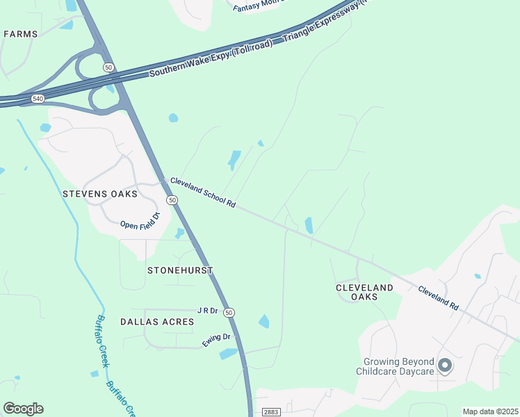map of restaurants, bars, coffee shops, grocery stores, and more near 7129 Cleveland School Road in Garner