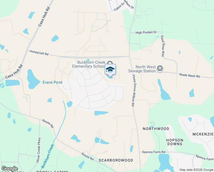 map of restaurants, bars, coffee shops, grocery stores, and more near 5709 Honeycutt Road in Holly Springs