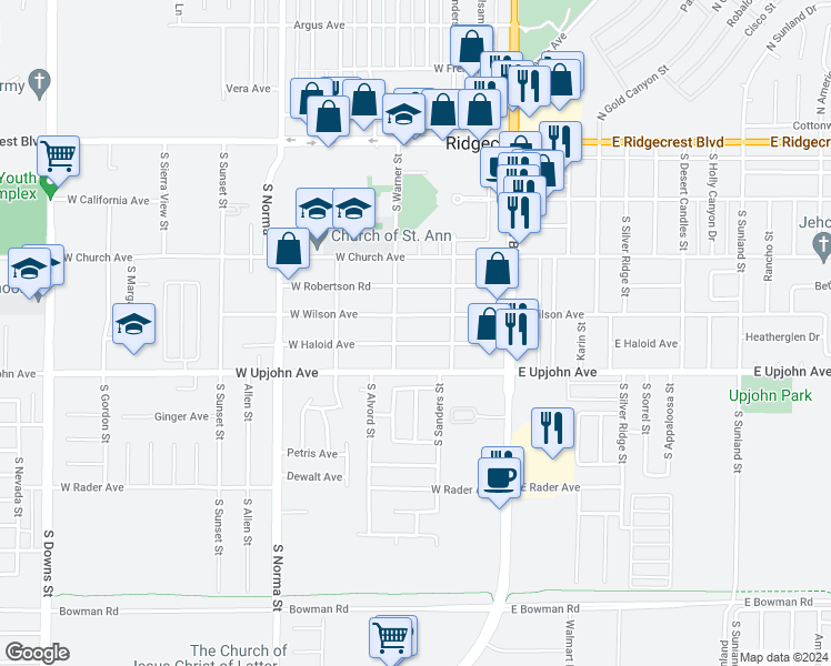 map of restaurants, bars, coffee shops, grocery stores, and more near 234 West Haloid Avenue in Ridgecrest