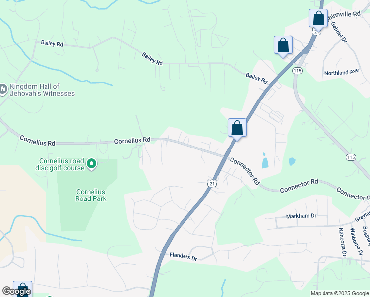 map of restaurants, bars, coffee shops, grocery stores, and more near 149 Cornelius Road in Mooresville