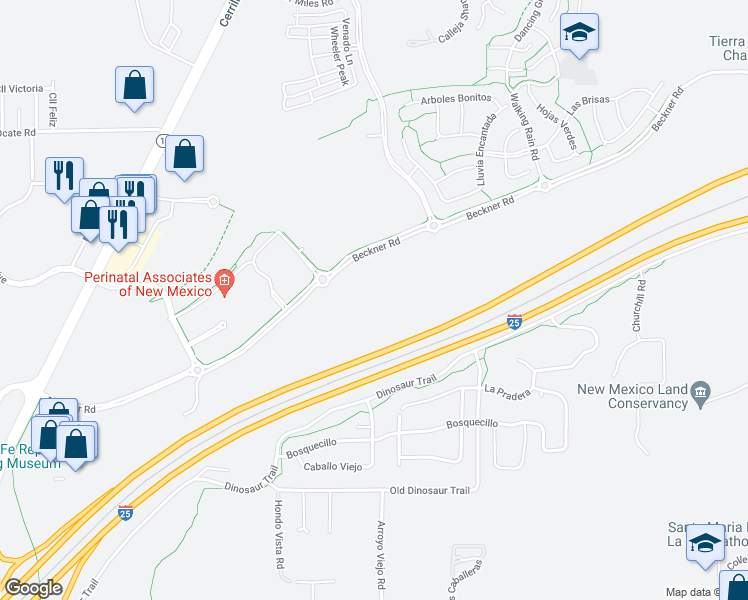 map of restaurants, bars, coffee shops, grocery stores, and more near 4980 Beckner Road in Santa Fe