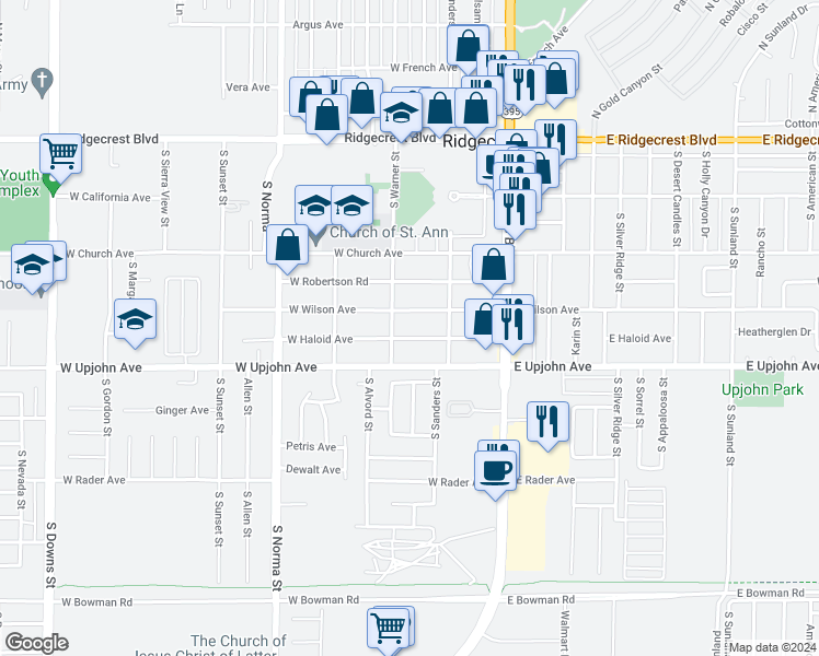 map of restaurants, bars, coffee shops, grocery stores, and more near 236 West Haloid Avenue in Ridgecrest