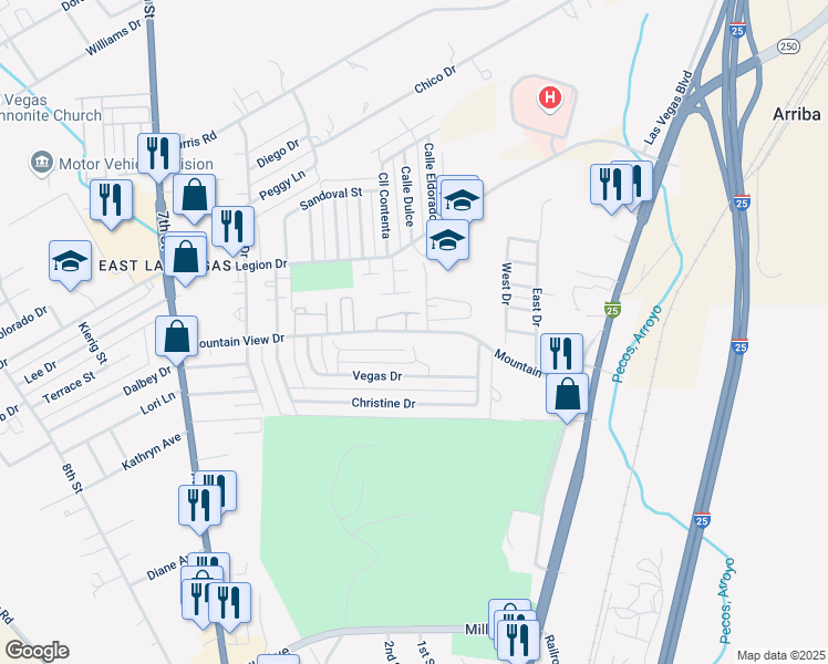 map of restaurants, bars, coffee shops, grocery stores, and more near 200 Mountain View Drive in Las Vegas