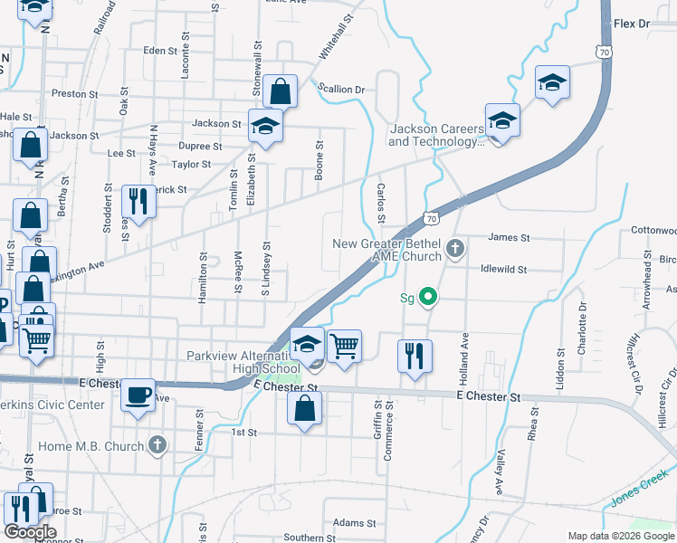 map of restaurants, bars, coffee shops, grocery stores, and more near Tennessee 1 in Jackson