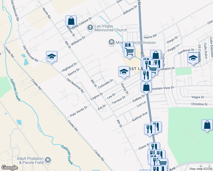 map of restaurants, bars, coffee shops, grocery stores, and more near 750 Legion Drive in Las Vegas
