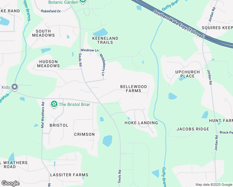 map of restaurants, bars, coffee shops, grocery stores, and more near 1020 Bellewood Farms Road in Raleigh