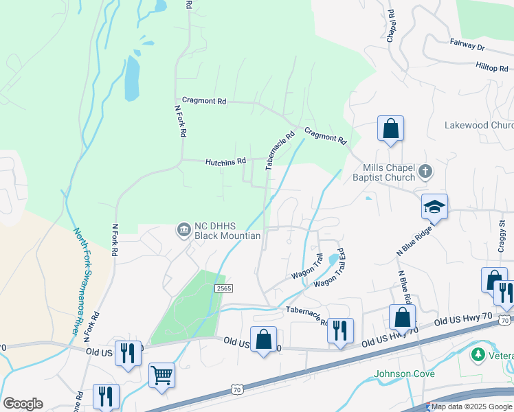 map of restaurants, bars, coffee shops, grocery stores, and more near 315 Tabernacle Road in Black Mountain