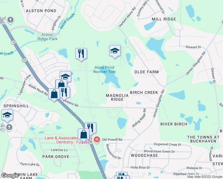 map of restaurants, bars, coffee shops, grocery stores, and more near 933 Magnolia Ridge Way in Fuquay-Varina