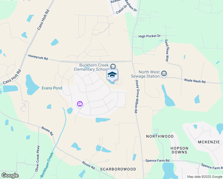 map of restaurants, bars, coffee shops, grocery stores, and more near 5709 Honeycutt Road in Holly Springs