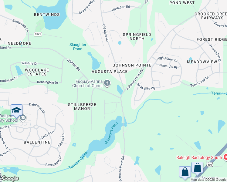 map of restaurants, bars, coffee shops, grocery stores, and more near 6312 Whitted Road in Fuquay-Varina