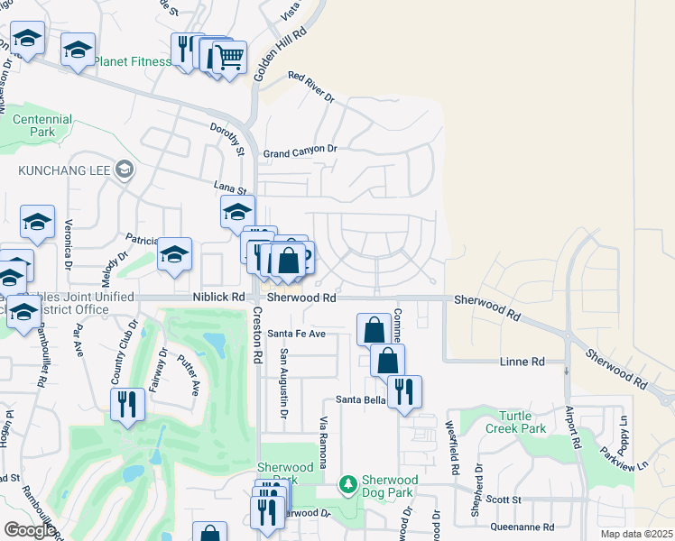 map of restaurants, bars, coffee shops, grocery stores, and more near 321 Lark Drive in Paso Robles