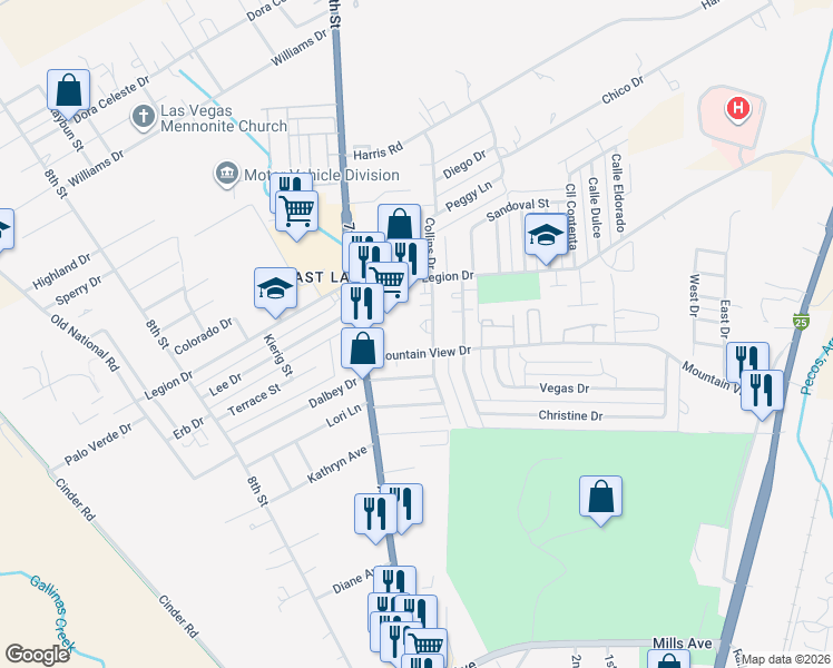 map of restaurants, bars, coffee shops, grocery stores, and more near 597-689 Legion Drive in Las Vegas