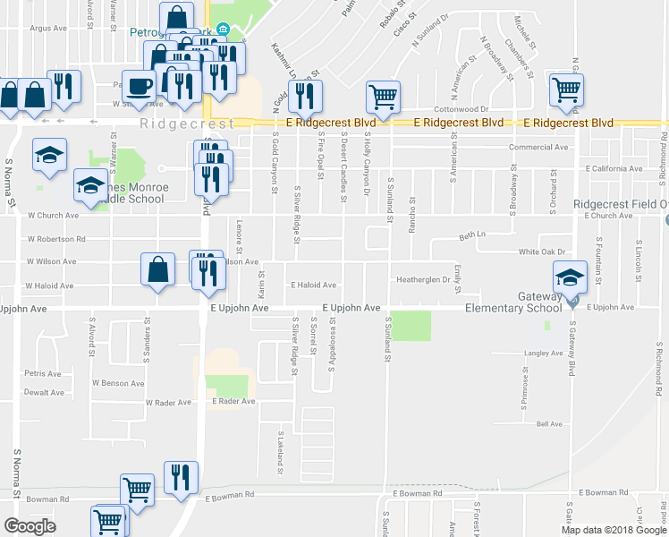 map of restaurants, bars, coffee shops, grocery stores, and more near 324 East Wilson Avenue in Ridgecrest