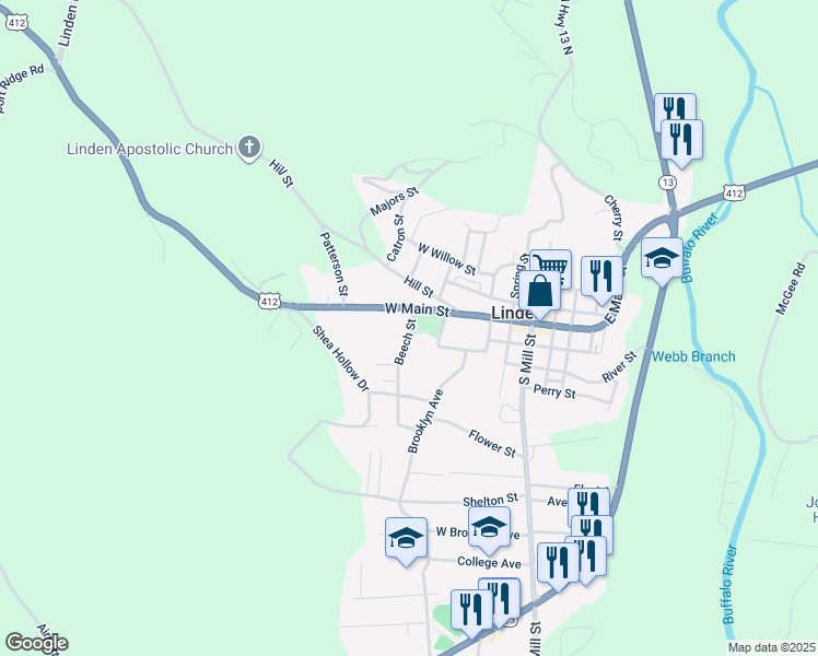 map of restaurants, bars, coffee shops, grocery stores, and more near 182-210 West Main Street in Linden