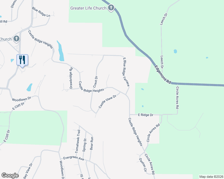 map of restaurants, bars, coffee shops, grocery stores, and more near 108 Castle Arms Place in Fairfield Bay