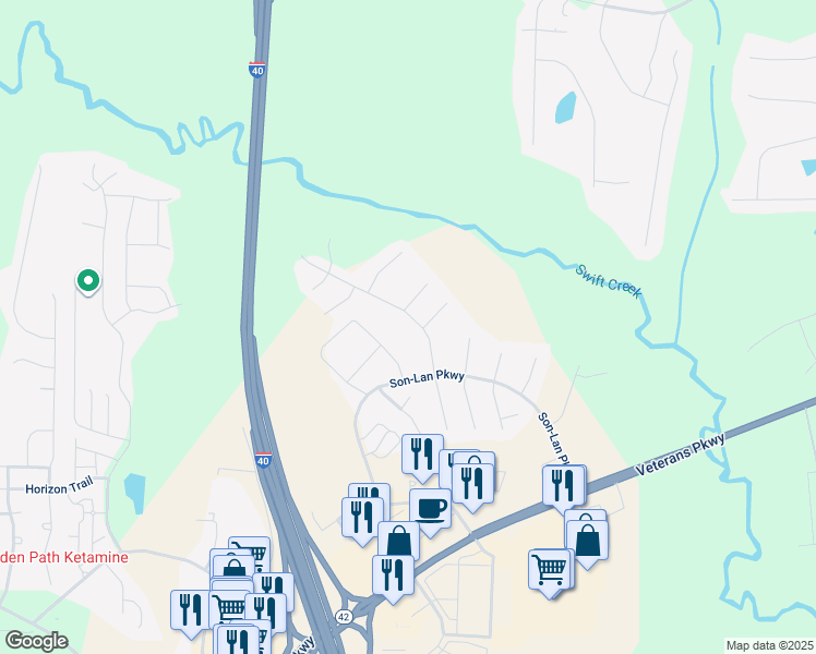 map of restaurants, bars, coffee shops, grocery stores, and more near 139 Cliffview Drive in Garner