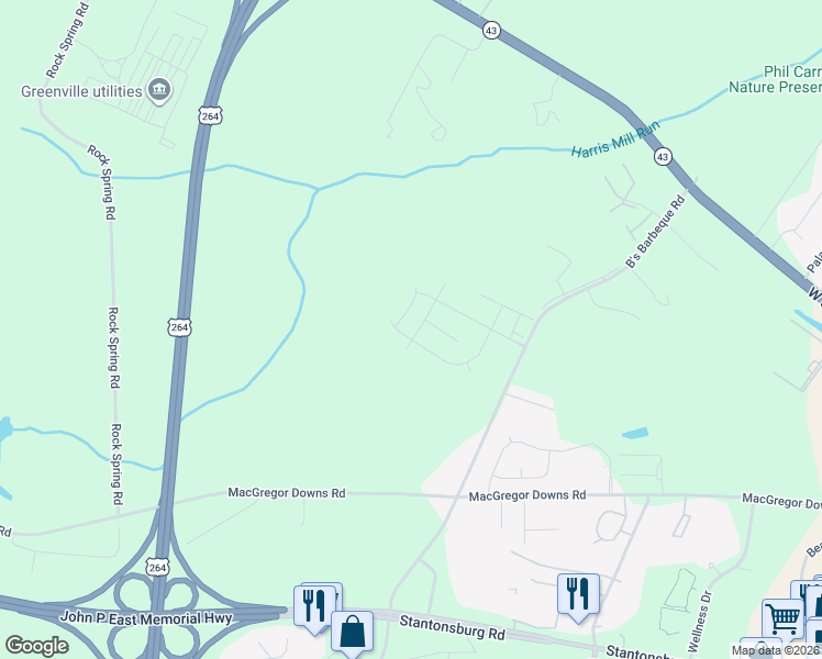 map of restaurants, bars, coffee shops, grocery stores, and more near 1190 State Road 1204 in Greenville