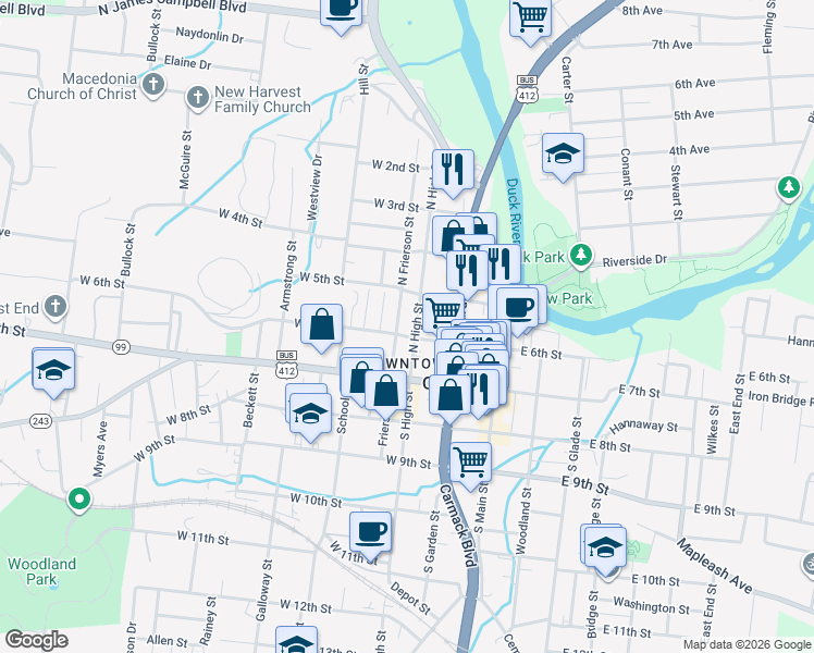 map of restaurants, bars, coffee shops, grocery stores, and more near 607 North High Street in Columbia