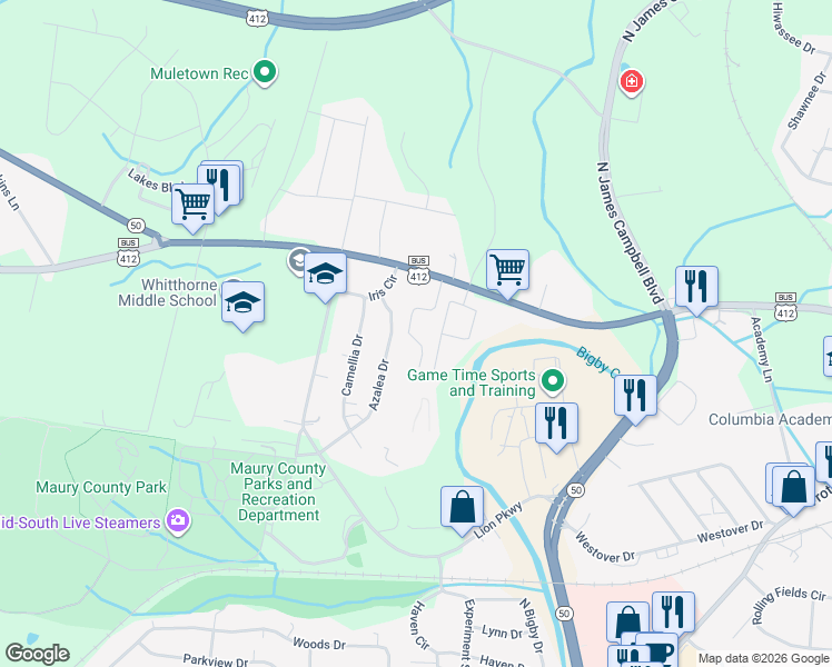 map of restaurants, bars, coffee shops, grocery stores, and more near 1249 Hampshire Pike in Columbia