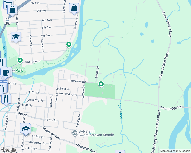 map of restaurants, bars, coffee shops, grocery stores, and more near 509 Martin Drive in Columbia