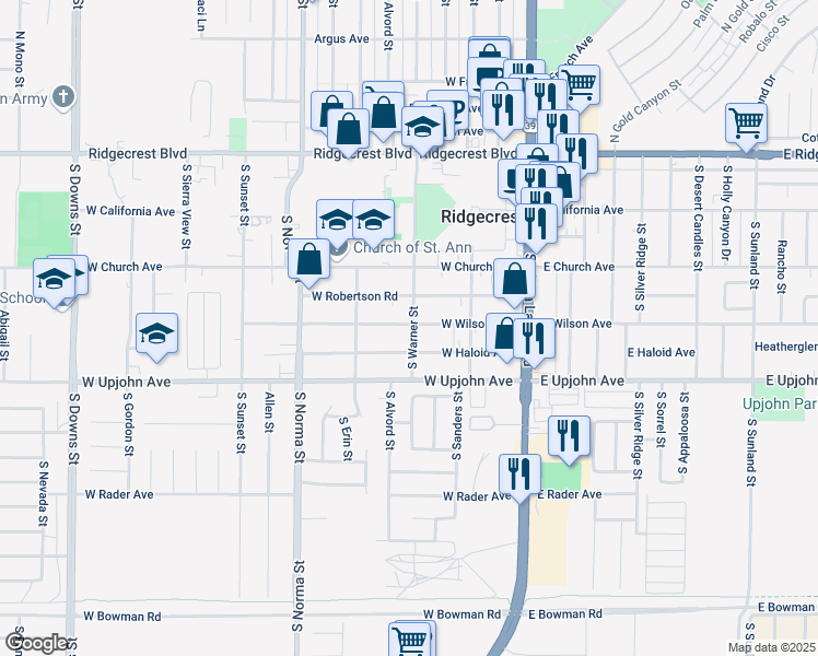 map of restaurants, bars, coffee shops, grocery stores, and more near 308 West Wilson Avenue in Ridgecrest