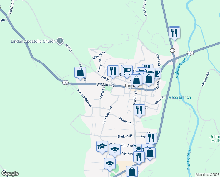 map of restaurants, bars, coffee shops, grocery stores, and more near 182210 West Main Street in Linden