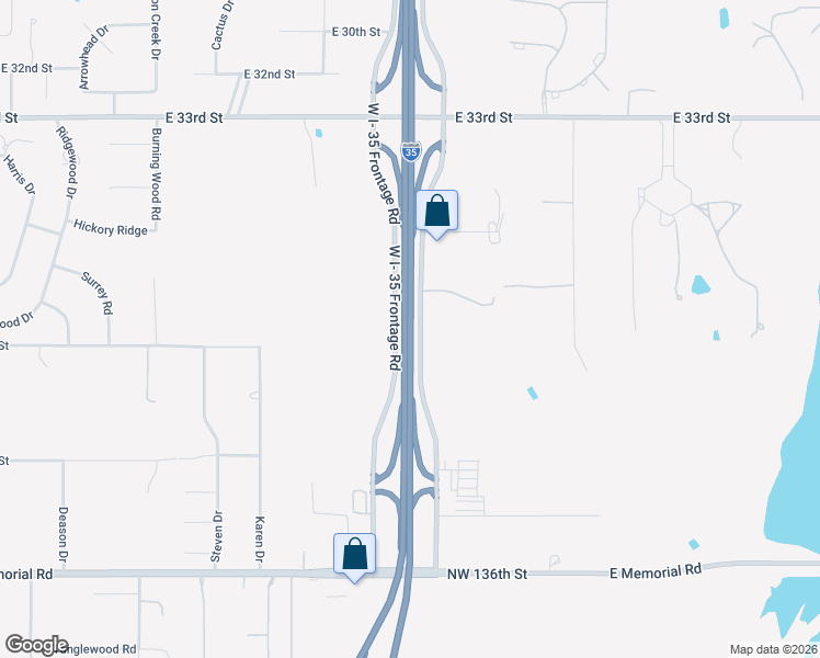map of restaurants, bars, coffee shops, grocery stores, and more near U.S. Route 66 in Edmond
