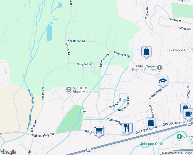 map of restaurants, bars, coffee shops, grocery stores, and more near 319 Tabernacle Road in Black Mountain