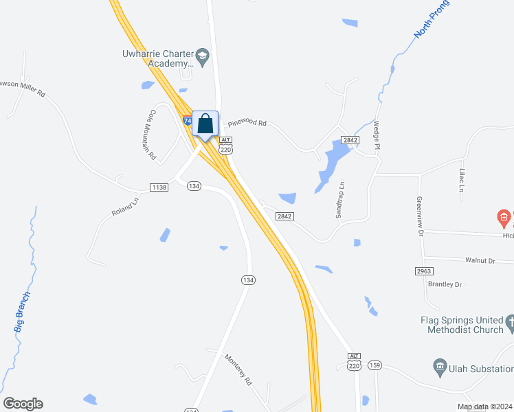 map of restaurants, bars, coffee shops, grocery stores, and more near 4449 US Highway 220 Business North in Randleman