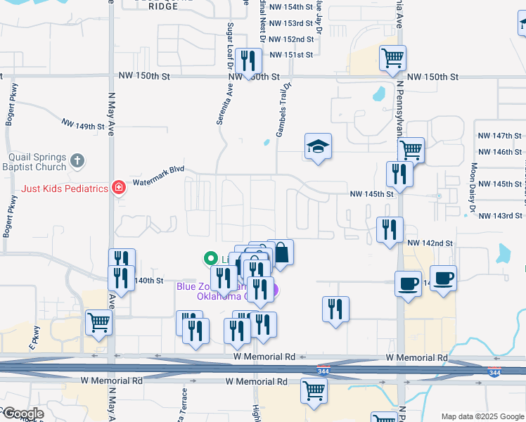 map of restaurants, bars, coffee shops, grocery stores, and more near 2500-2598 Tuscana Boulevard in Oklahoma City