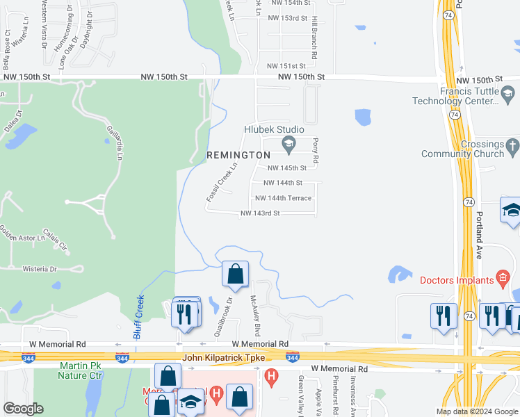 map of restaurants, bars, coffee shops, grocery stores, and more near 4217 Northwest 143rd Street in Oklahoma City