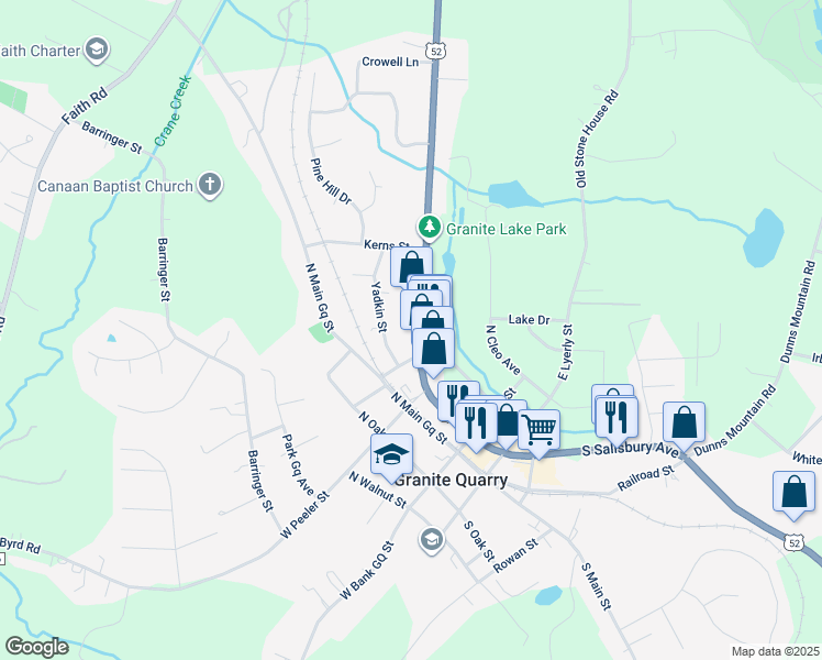 map of restaurants, bars, coffee shops, grocery stores, and more near 315 North Salisbury GQ Avenue in Spencer