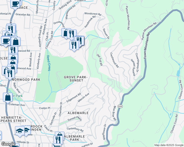 map of restaurants, bars, coffee shops, grocery stores, and more near in Asheville