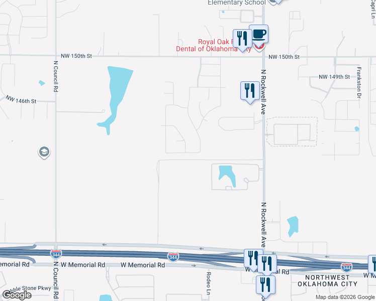 map of restaurants, bars, coffee shops, grocery stores, and more near 7208 Northwest 145th Street in Oklahoma City