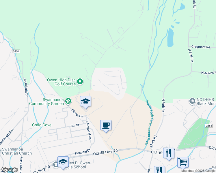 map of restaurants, bars, coffee shops, grocery stores, and more near 60 Eden Glen Road in Black Mountain