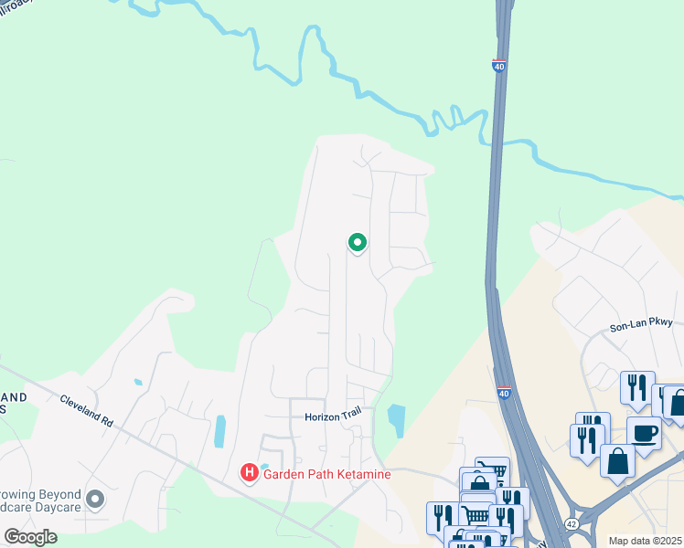 map of restaurants, bars, coffee shops, grocery stores, and more near 265 Marsh Creek Drive in Garner