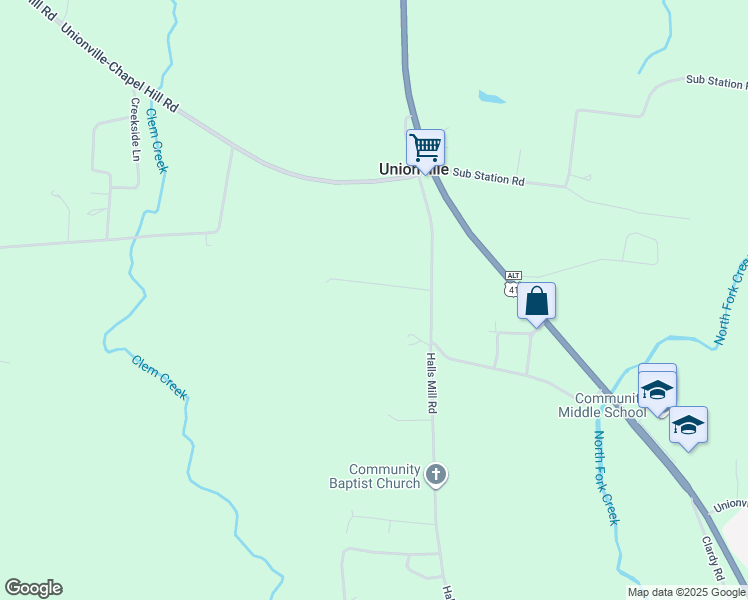 map of restaurants, bars, coffee shops, grocery stores, and more near 115 Pugh Road in Unionville