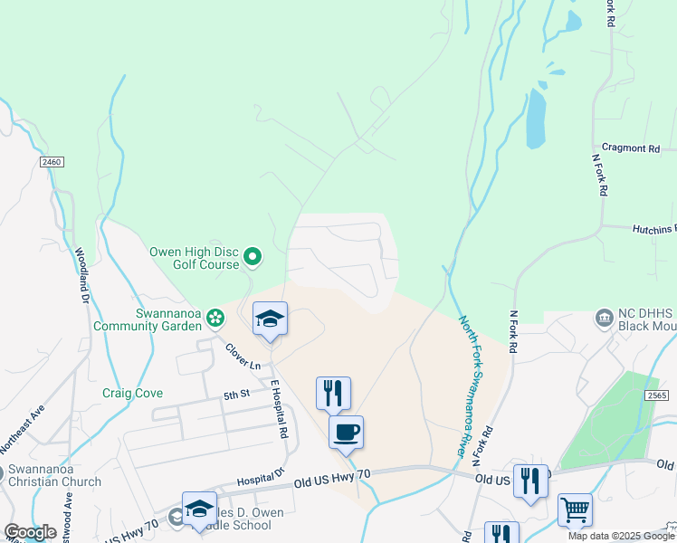 map of restaurants, bars, coffee shops, grocery stores, and more near 60 Eden Glen Road in Black Mountain